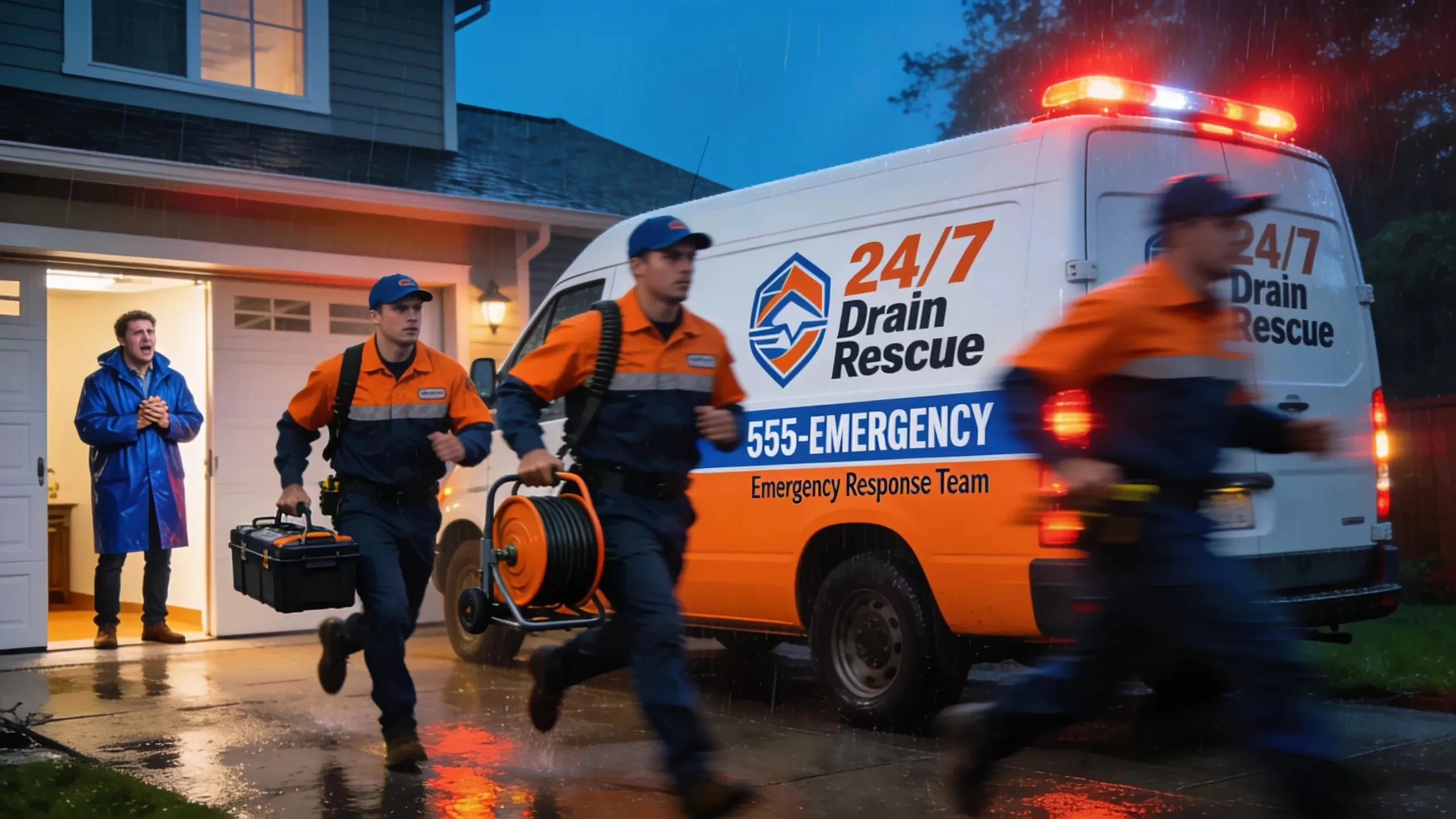 Emergency plumbing team responding quickly to a drain cleaning situation