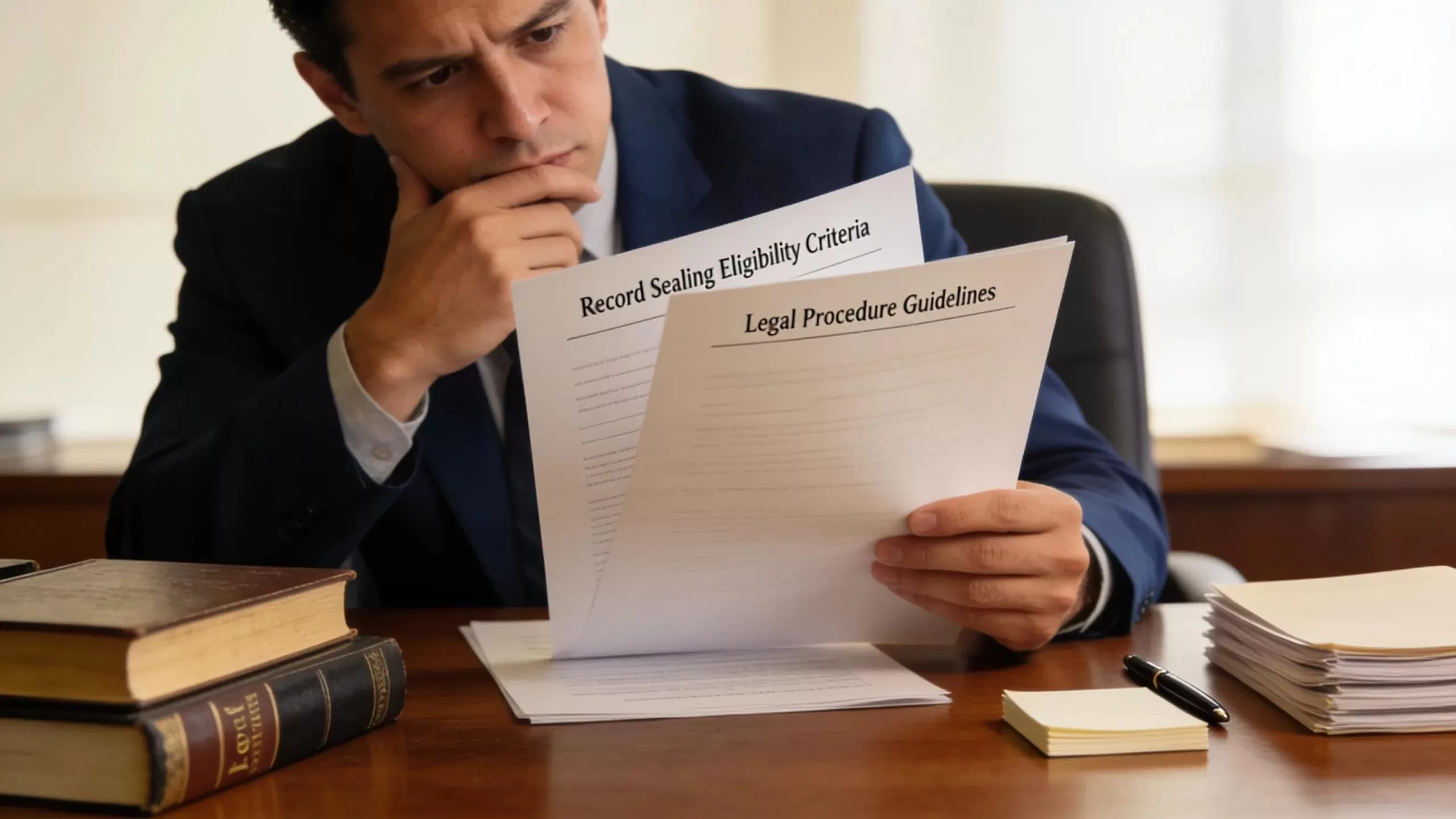 Individual reviewing legal documents for NJ record sealing eligibility