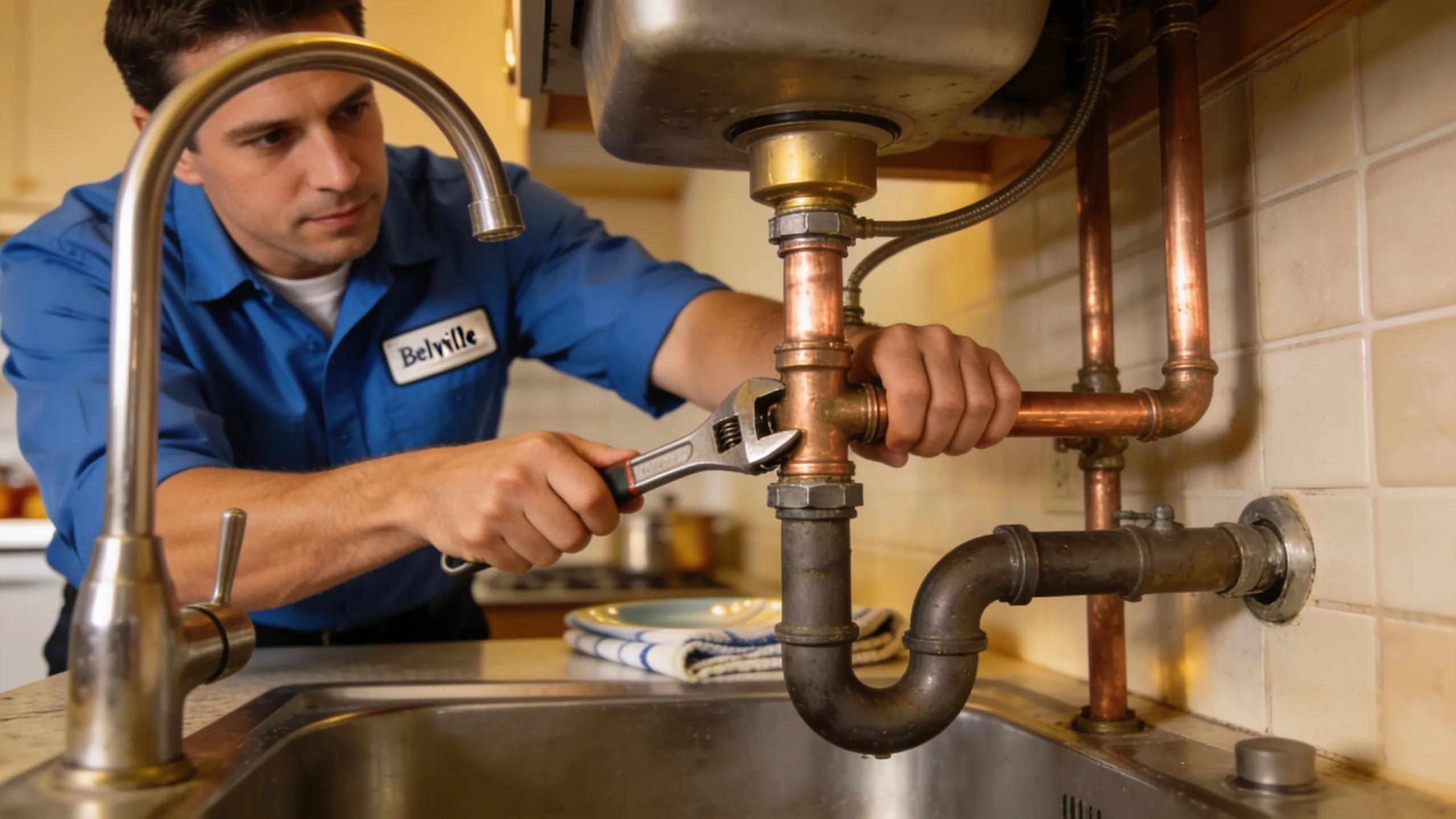 Professional plumber working on plumbing system in Belleville NJ home