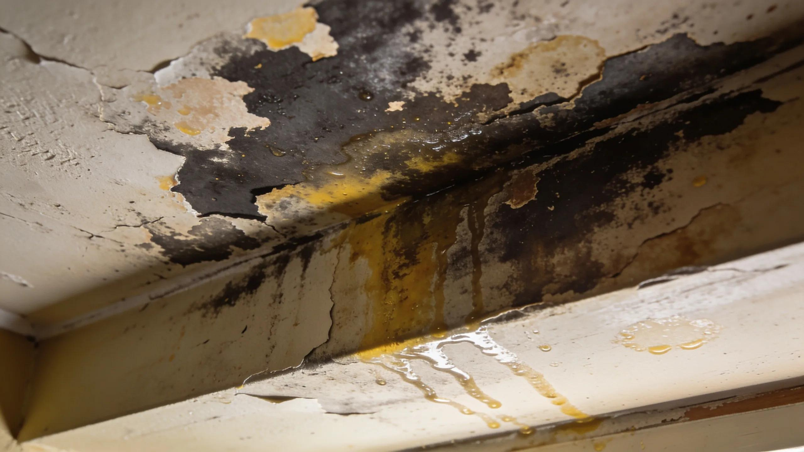 Ceiling with visible water stains indicating a water leak