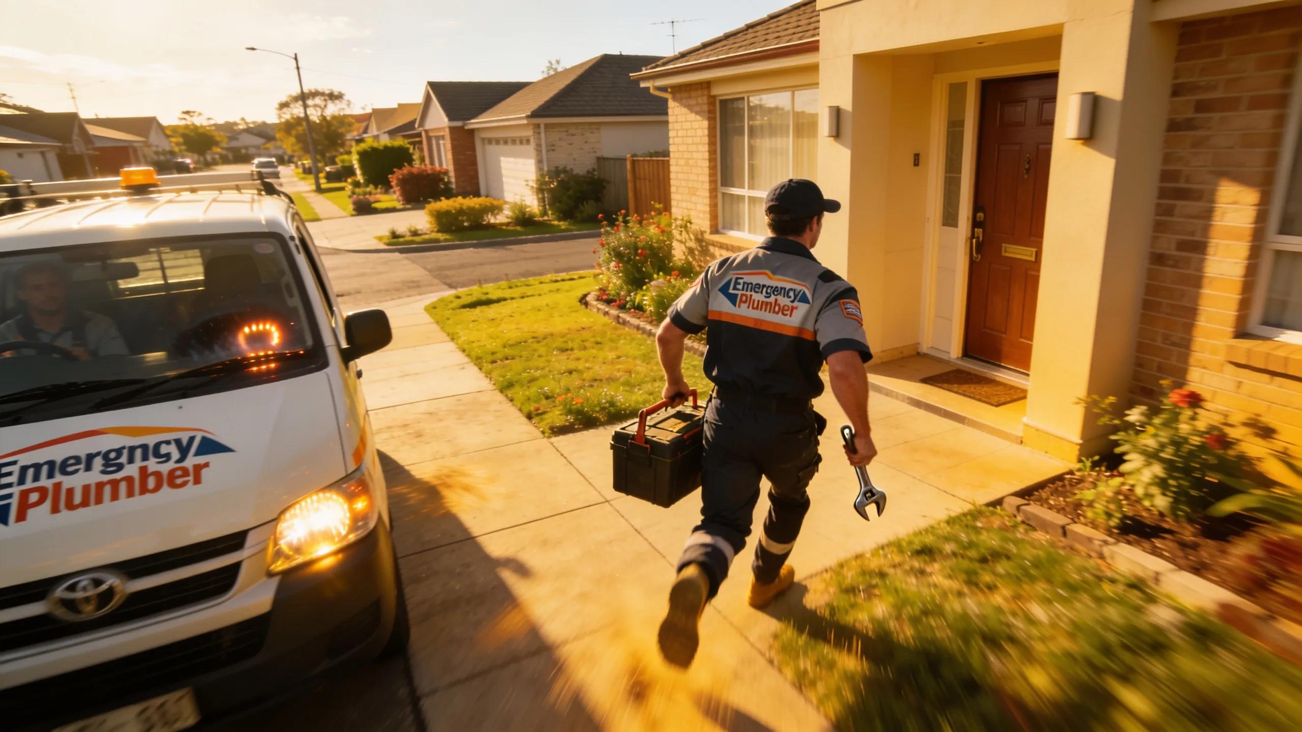 Emergency plumber arriving quickly at a home to provide urgent plumbing services.