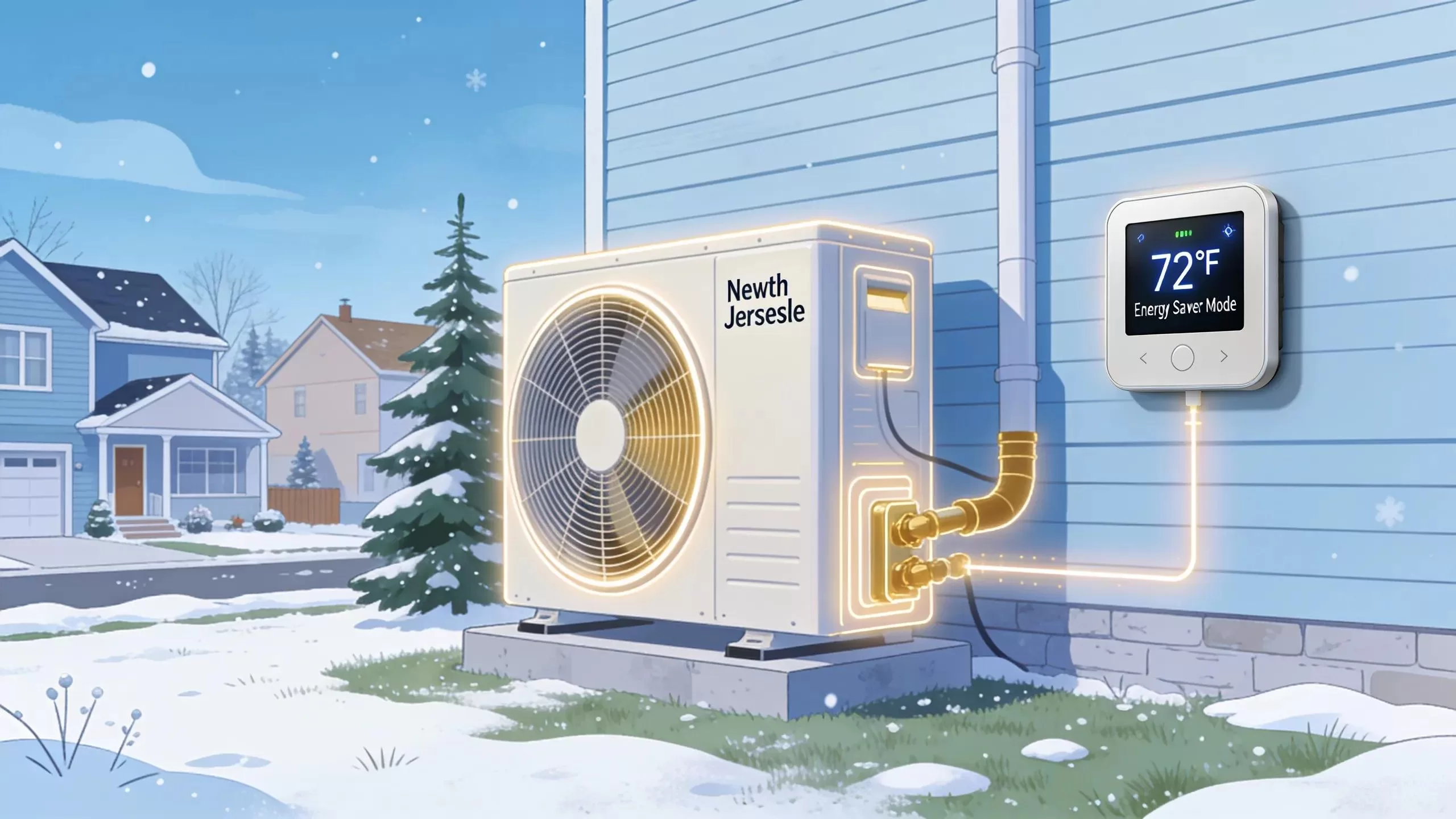 Modern HVAC system components, emphasizing heating efficiency in winter